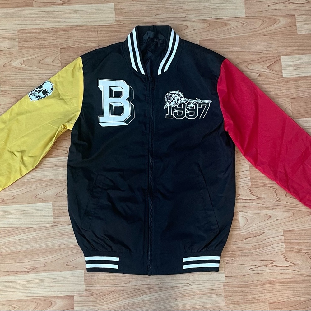 Black and Red Varsity Bomber Jacket with Letterman Style